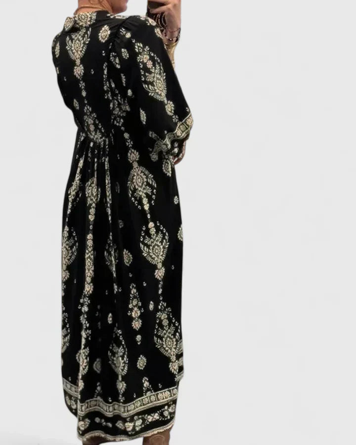 CLAIRE – VESTIDO MAXI BOHEMIO CON ESCOTE EN V