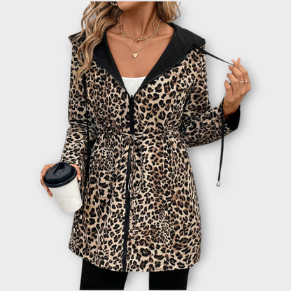 Abrigo Reversible con Capucha y Estampado Leopardo