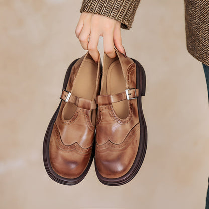 Erika - Zapatos retro de cuero grueso para mujeres