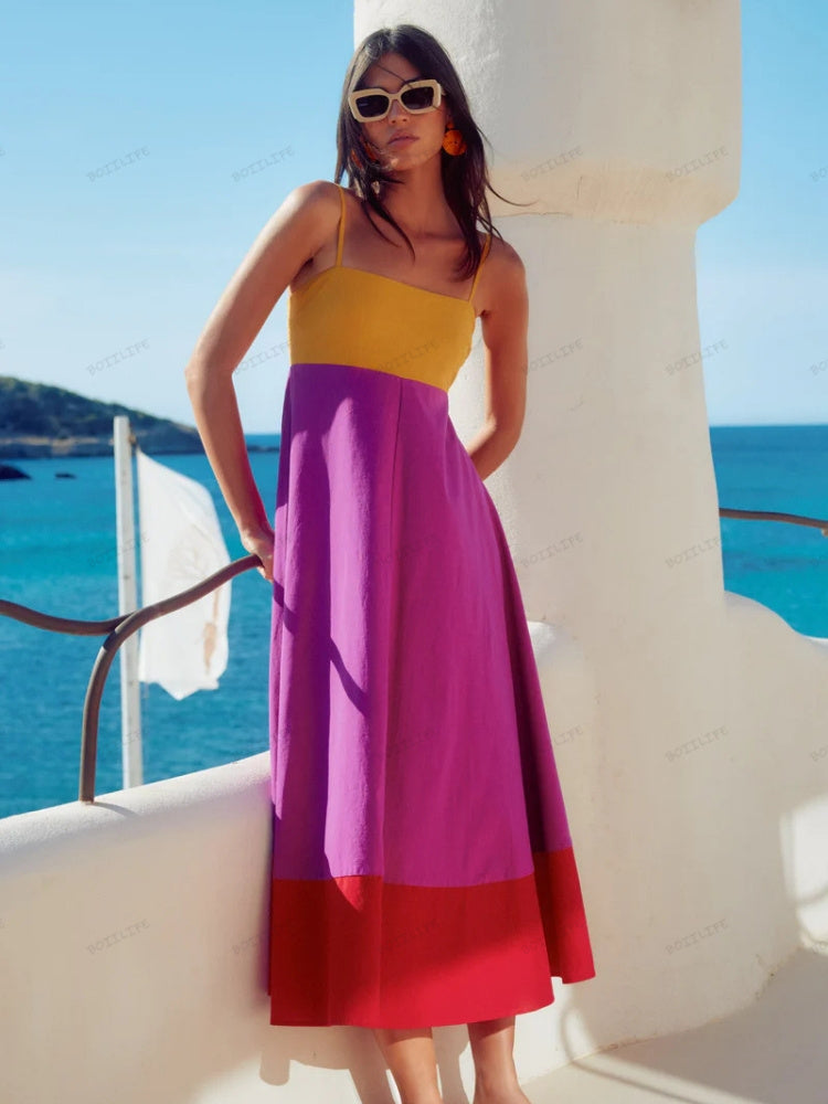 LACEY – VESTIDO DE TIRANTES ESPAGUETI EN BLOQUE DE COLOR ESTILO VACACIONES
