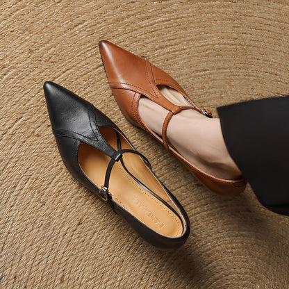 Josie - Elegantes zapatos de tacón de piel con cierre en T para mujeres