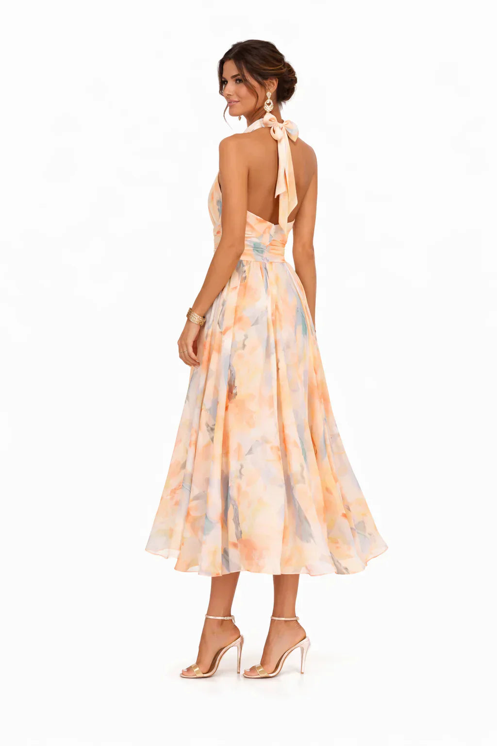 Esther | Vestido con Cuello Halter y Estampado Acuarela