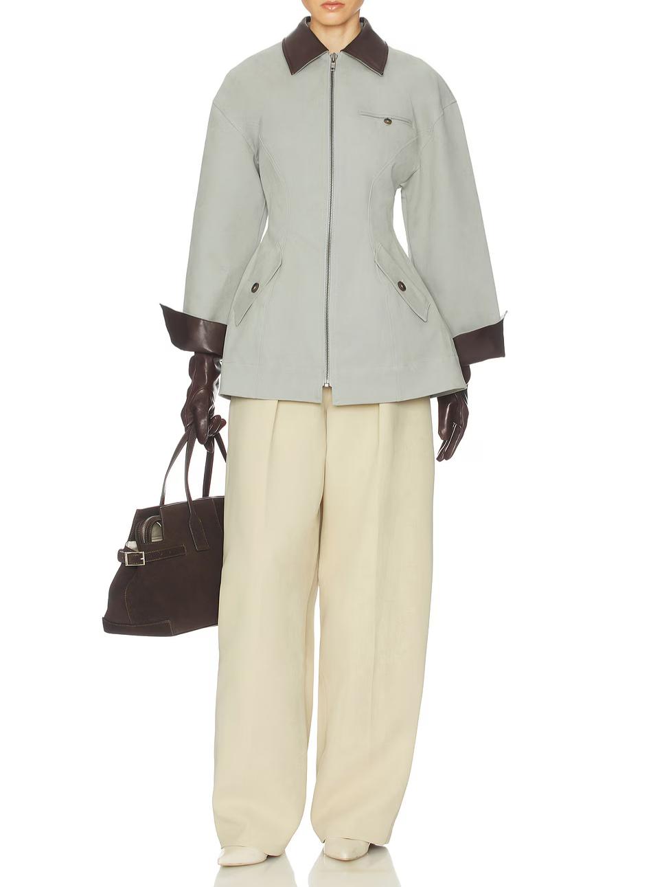 Chaqueta Cropped Oversized en PU Gris Claro