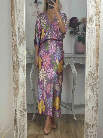 Elegante Camisa Off-shoulder de Satén con Estampado Floral
