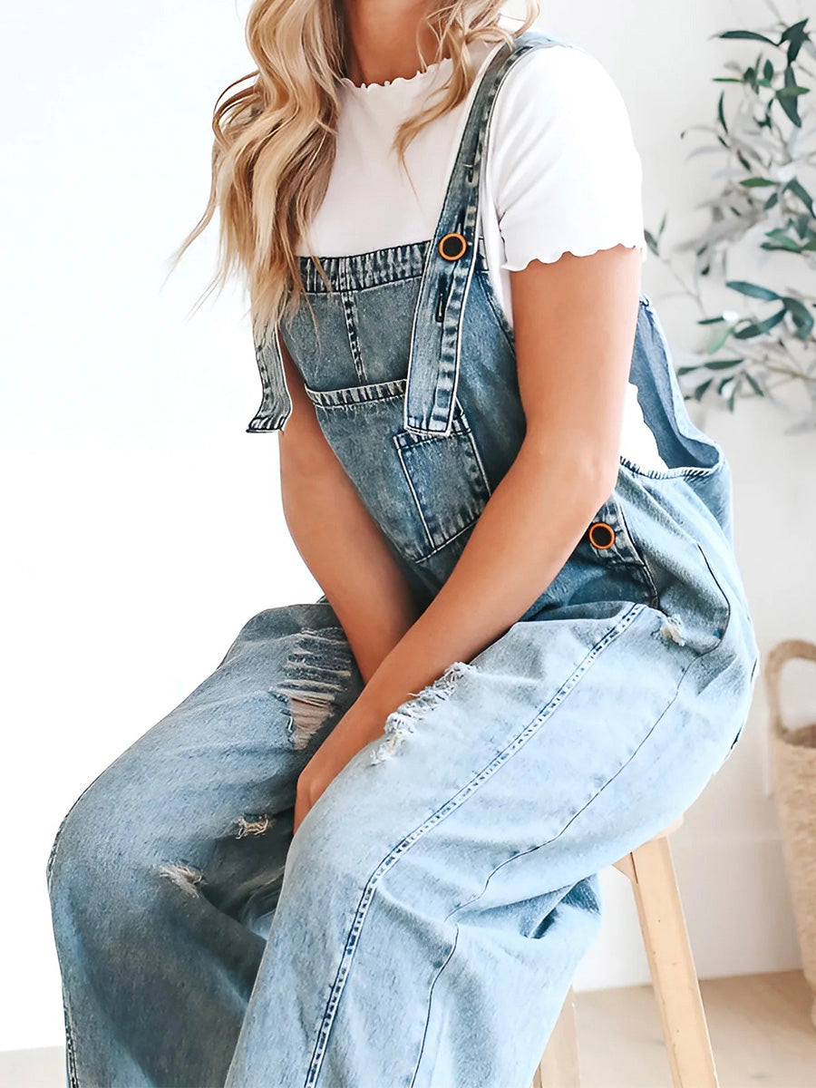 ELESSA – OVERALLS DE DENIM DE AJUSTE SUELTO EN LOOK DESGASTADO