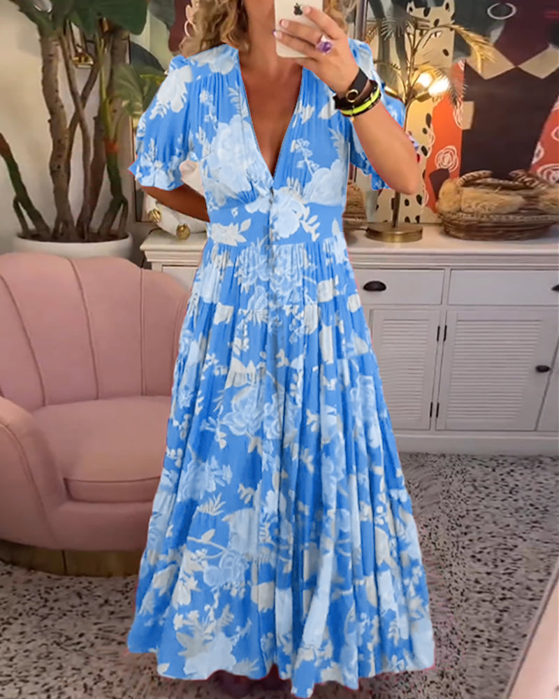 Catrisa ~ Vestido Floral con Escote en V y Bolsillos