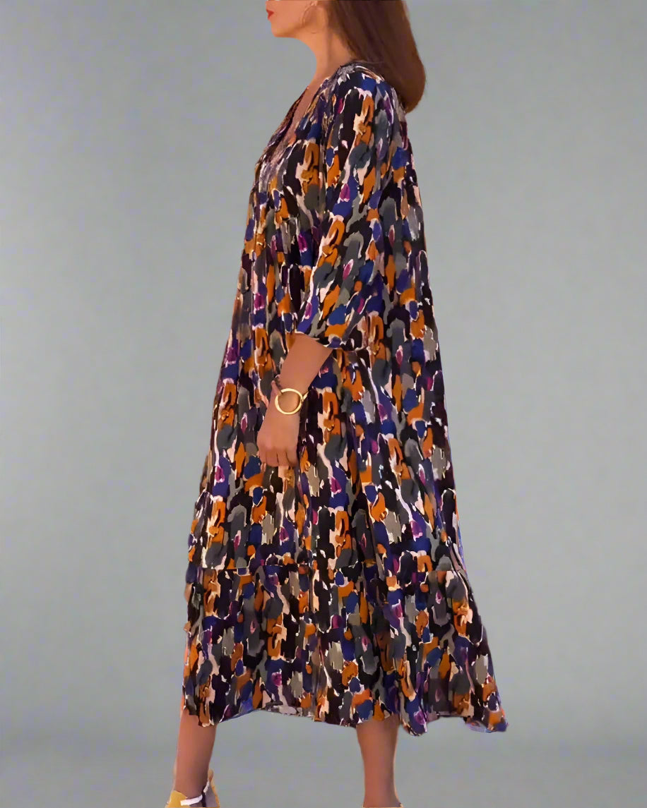 Walburga | Vestido Maxi Retro con Escote en V y Comodidad Elegante