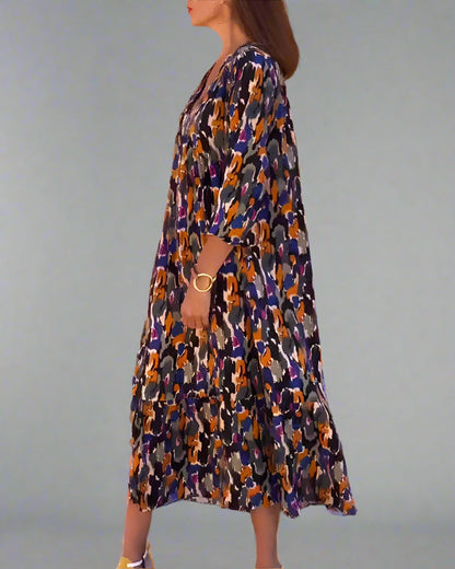 Walburga | Vestido Maxi Retro con Escote en V y Comodidad Elegante