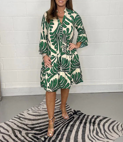 Fenella - Vestido Midi de Cuello en V Impreso