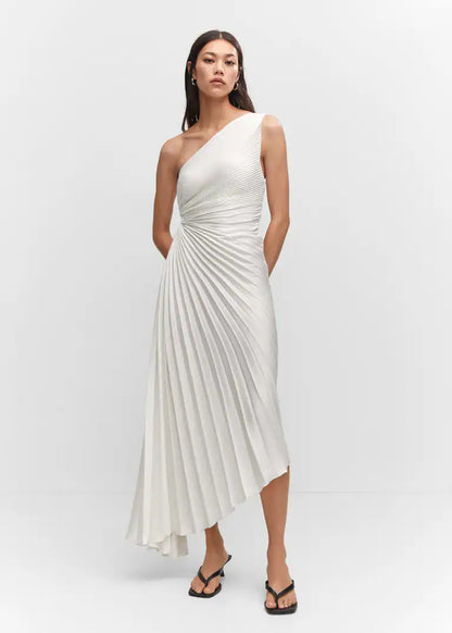 Sylviana - Vestido Midi Plisado de Un Hombro