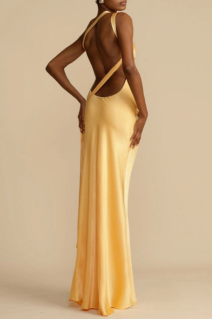 Vestido maxi satinado asimétrico