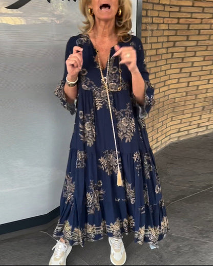 TOVE – VESTIDO LARGO DE SEDA CON ESCOTE EN V AZUL MARINO PARA MUJERES
