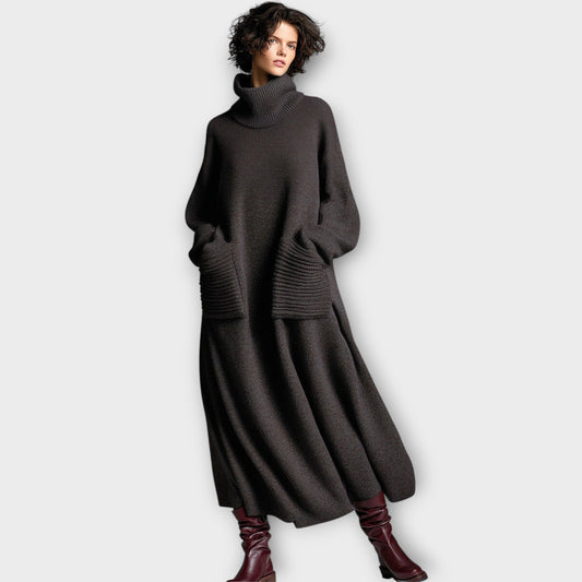 Vestido Maxi de Punto con Cuello Alto
