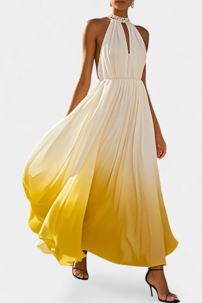 Starla Vestido Halter Plisado con Perlas