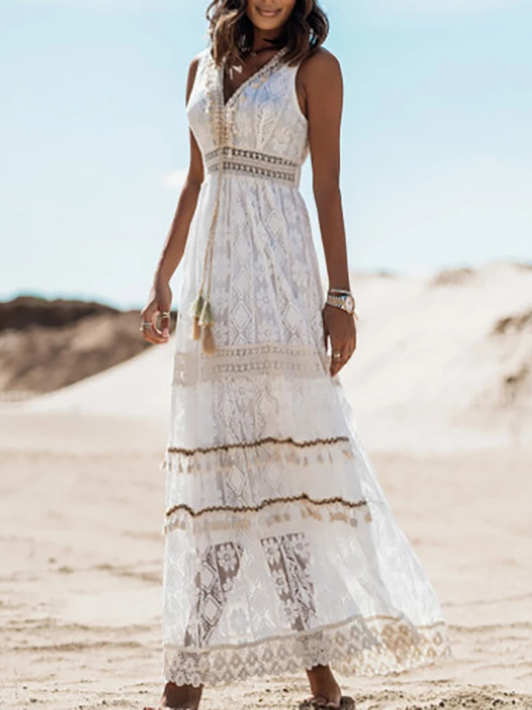 Emerson - Vestido Boho de Cuerda con Borlas Vintage
