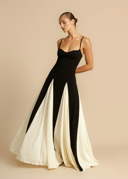 Celia | Vestido Maxi Elegante con Volantes en Contraste
