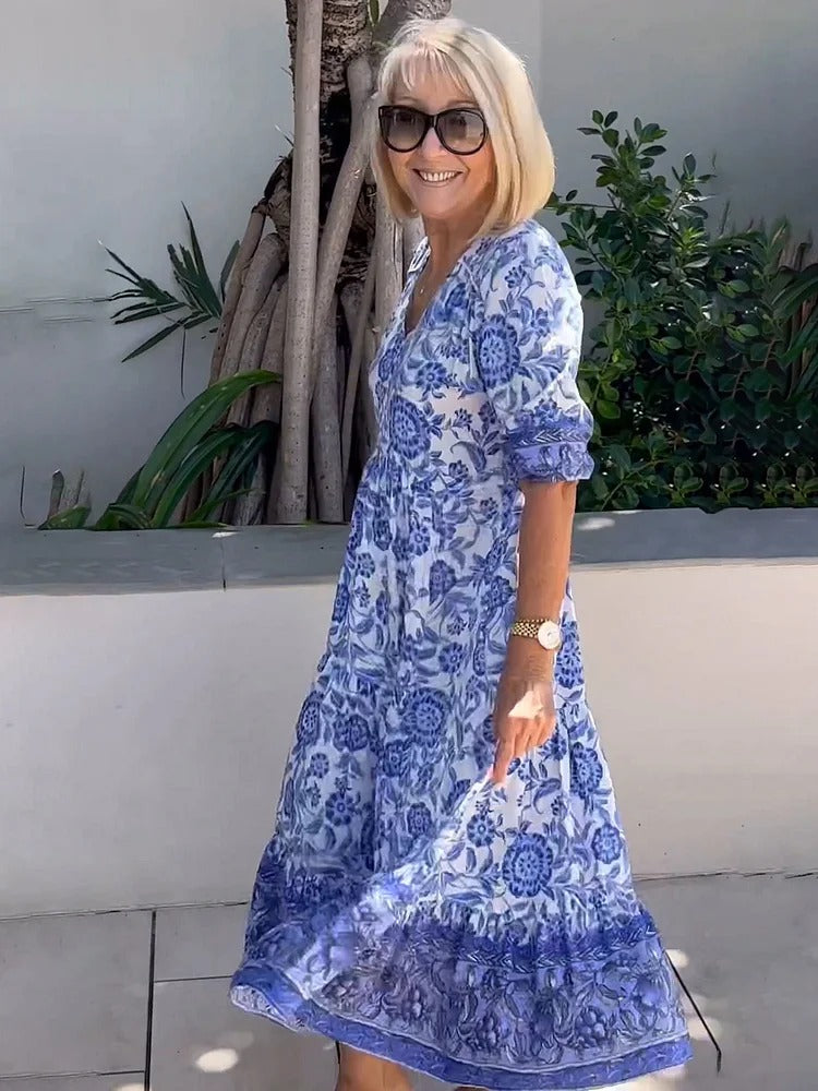 Lilara - Vestido Floral Boho con Escote en V Profundo