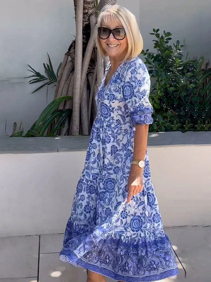 Lilara - Vestido Floral Boho con Escote en V Profundo