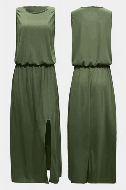 Dianne Vestido Sin Mangas con Abertura Lateral y Silueta Holgada