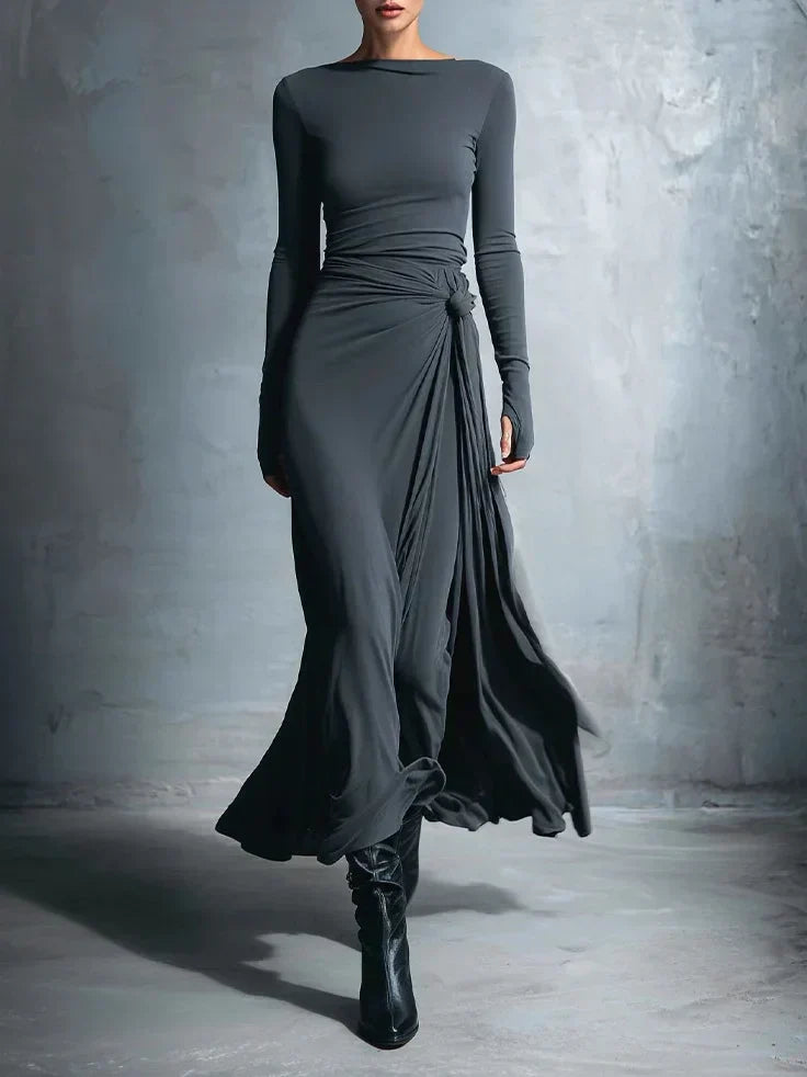 Elegante Vestido Maxi de Jersey con Nudo Lateral