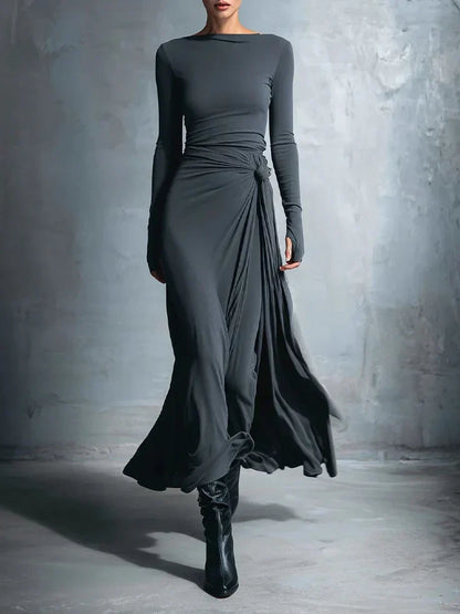 Elegante Vestido Maxi de Jersey con Nudo Lateral