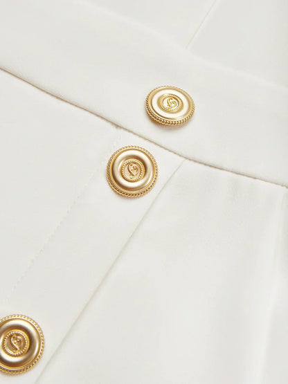 Malene™ | Vestido Midi Sólido con Abertura de Botones y Escote Redondo
