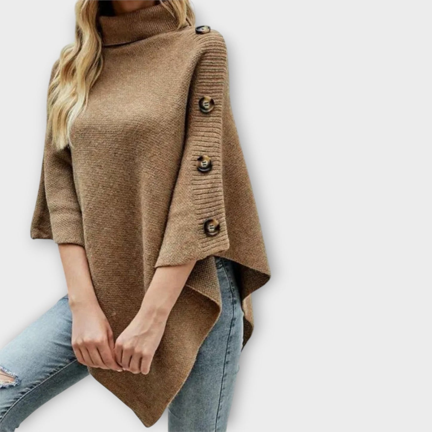 Poncho de Punto Suave con Detalles de Botones