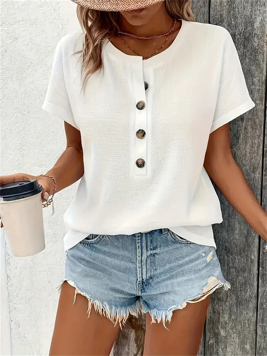 Marylou - Top Casual de Cuello Redondo y Manga Corta