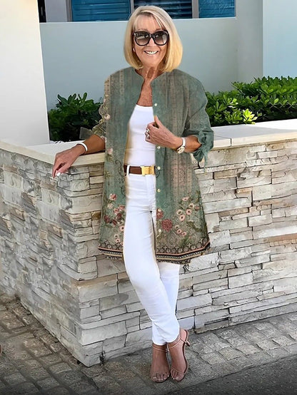 Florabel - Chaqueta de Algodón Impresa con Mangas de Lazo