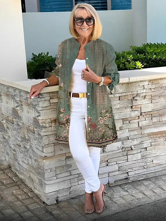 Florabel - Chaqueta de Algodón Impresa con Mangas de Lazo