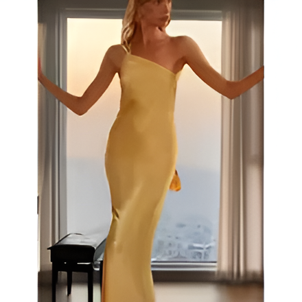 Vestido de Cuello Diagonal Sin Mangas y Espalda Descubierta para Niñas