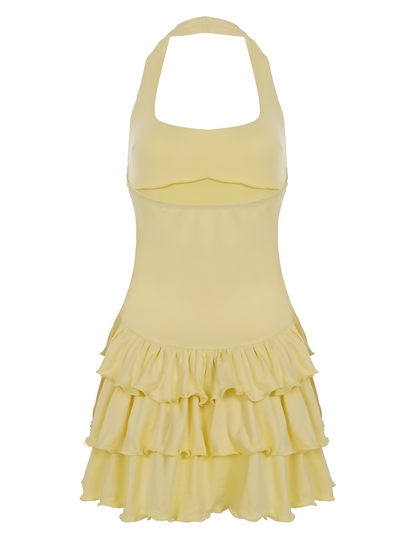 Vestido de Verano Bodycon Mini con Cuello Halter y Volantes para Mujeres