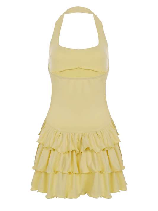 Vestido de Verano Bodycon Mini con Cuello Halter y Volantes para Mujer