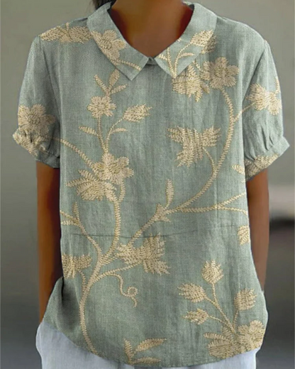 Beatrix | Camisa de Algodón-Lino Floral Retro