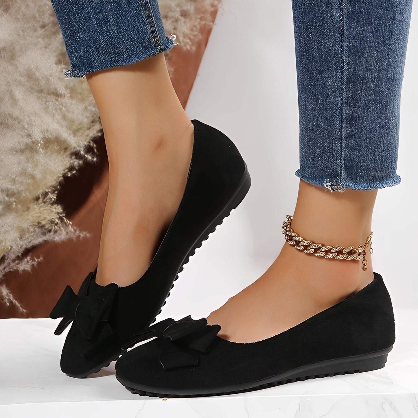 Megan - Zapatos de ante casuales con lazo para mujer