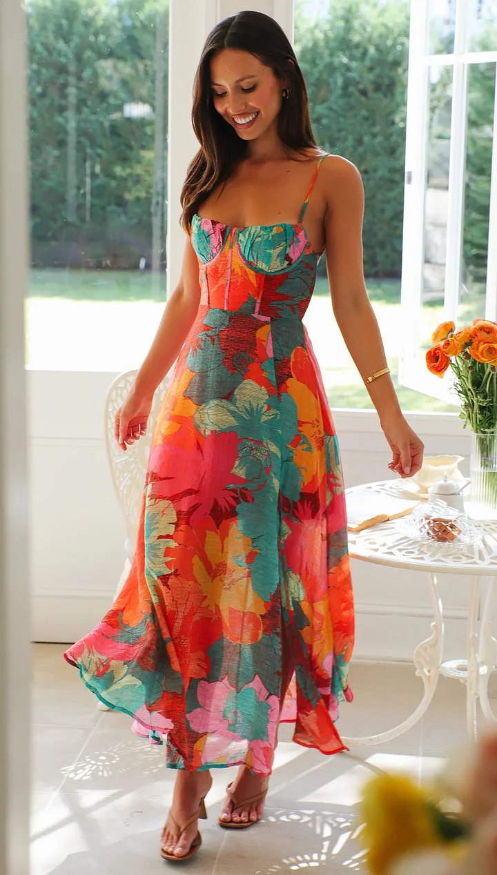 Vestido Floral Impreso Sexy de Tirantes para Mujeres