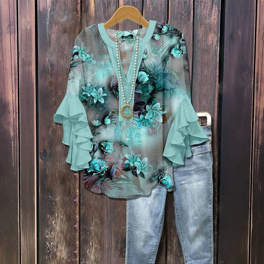 Peyton™ - BLUSA DE ESTAMPADO FLORAL VINTAGE CON DISEÑO ELEGANTE