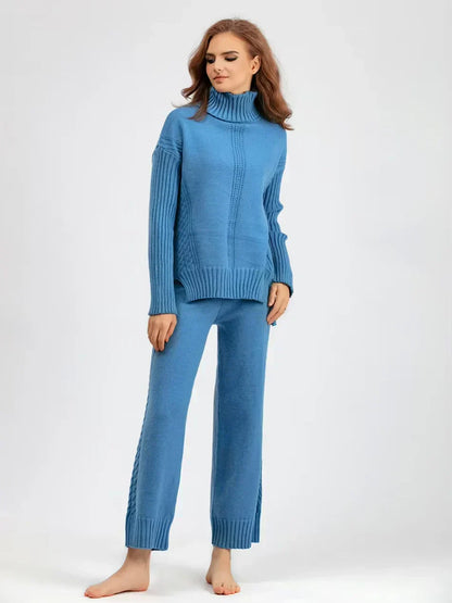 Scarlett - Conjunto de Suéter de Cuello Alto Chic y Pantalones Sueltos