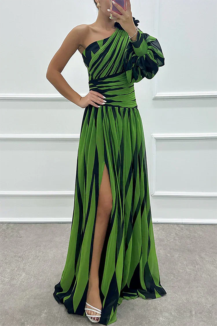 Shiloh - Vestido Maxi Elegante de Rayas con Un Hombro