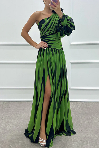 Shiloh - Vestido Maxi Elegante de Rayas con Un Hombro
