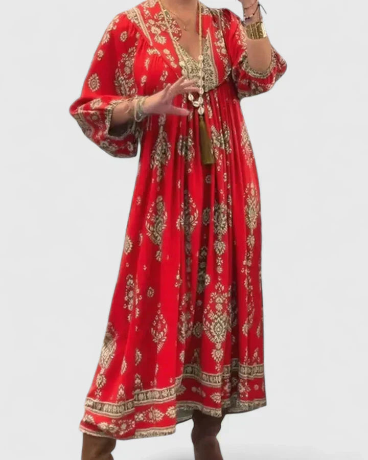 CLAIRE – VESTIDO MAXI BOHEMIO CON ESCOTE EN V