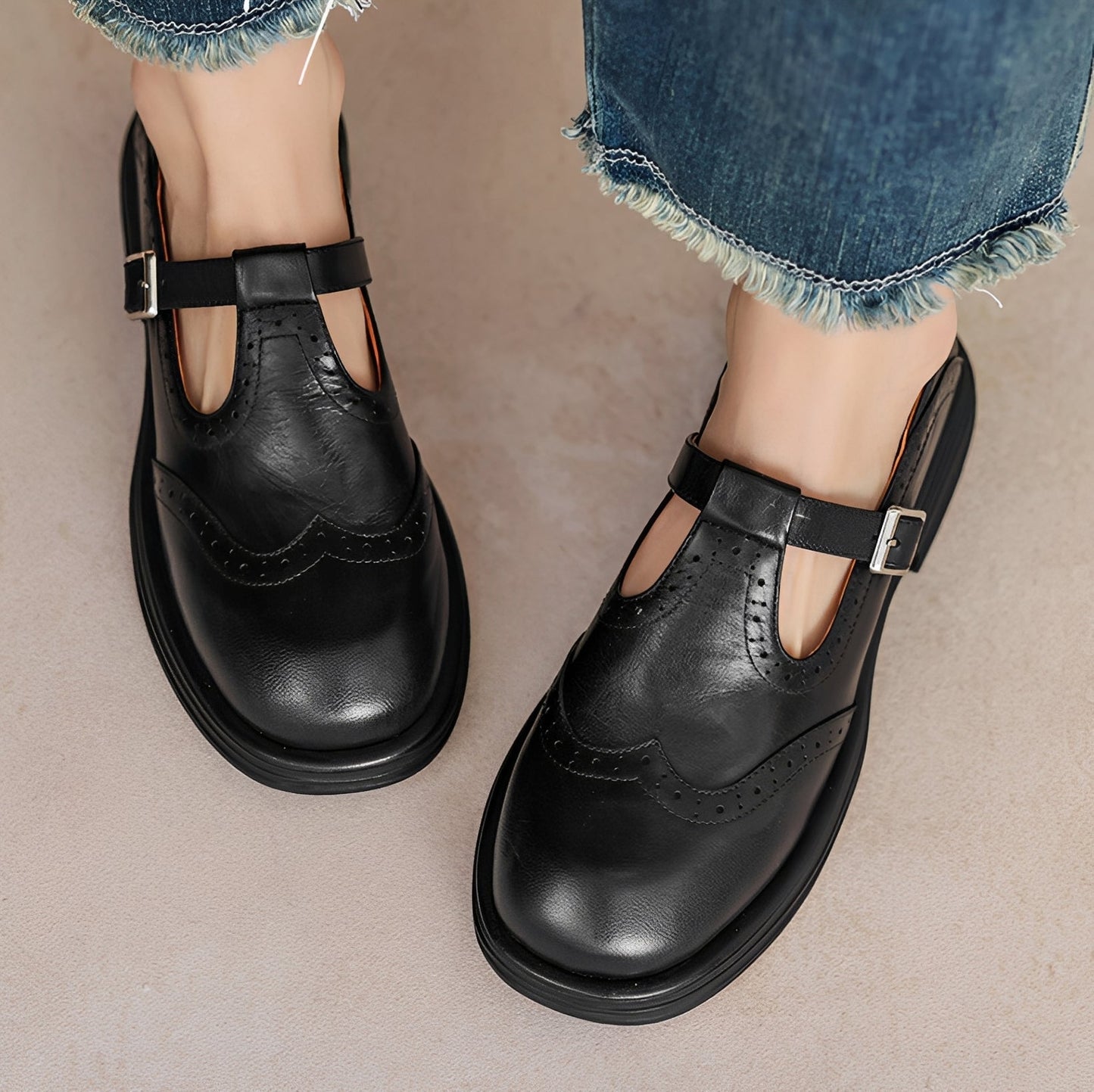 Erika - Zapatos retro de cuero grueso para mujeres