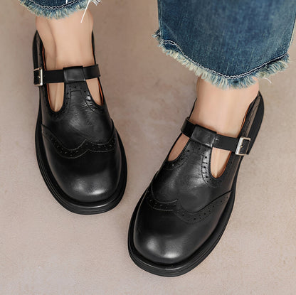 Erika - Zapatos retro de cuero grueso para mujeres