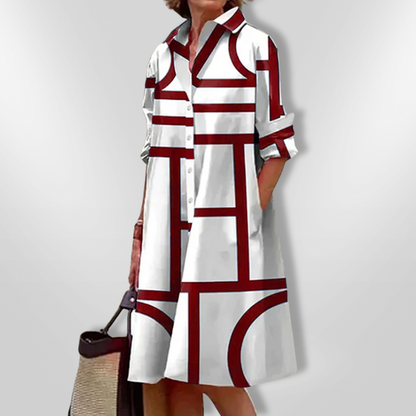 Lynna – Vestido Midi Casual con Bolsillos y Botones