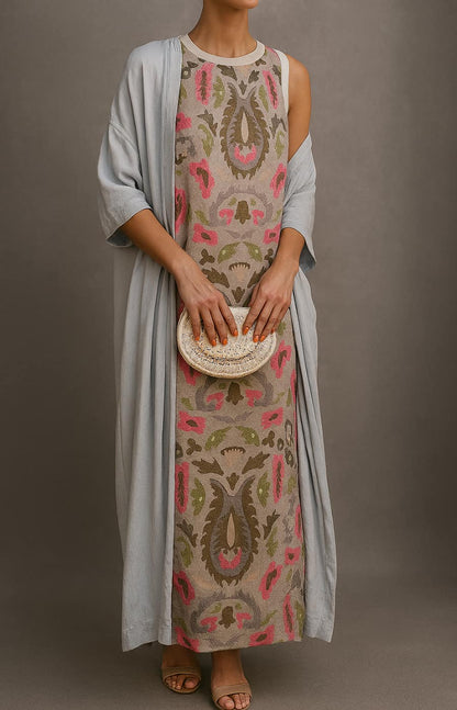 Corvalisse | Elegante vestido maxi con chal coordinado