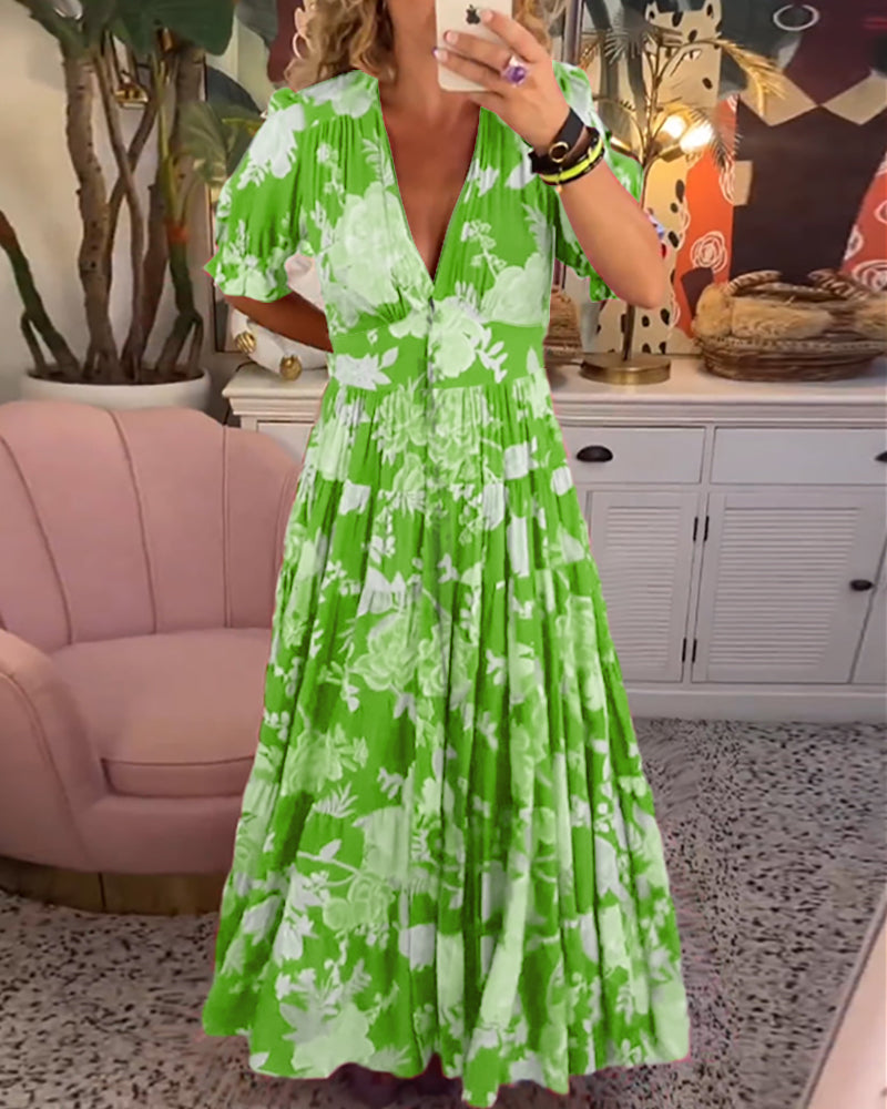 Catrisa ~ Vestido Floral con Escote en V y Bolsillos
