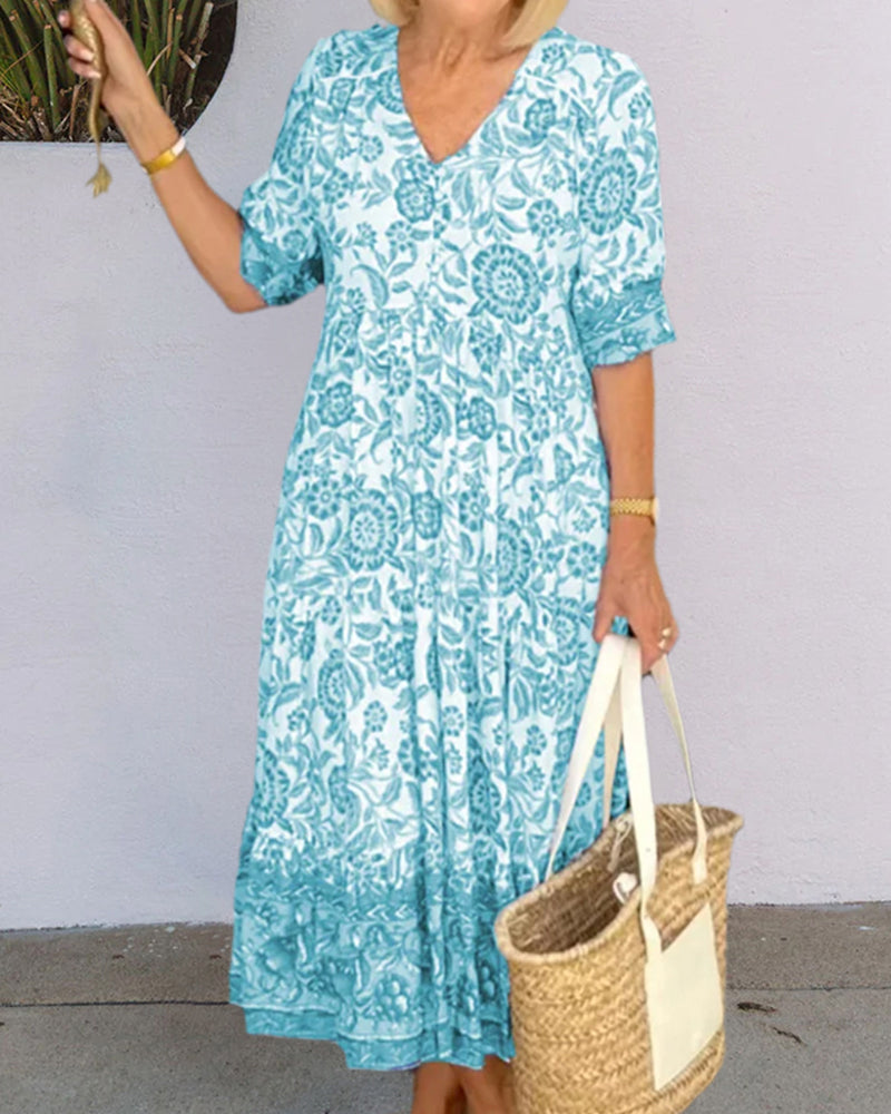 Sophia™ - Vestido Elegante con Estampado Floral y Escote en V