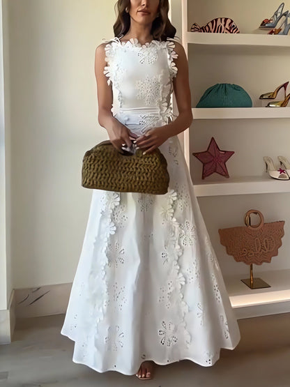 Éliora – Vestido Maxi de Encaje Floral con Tirantes Ajustables