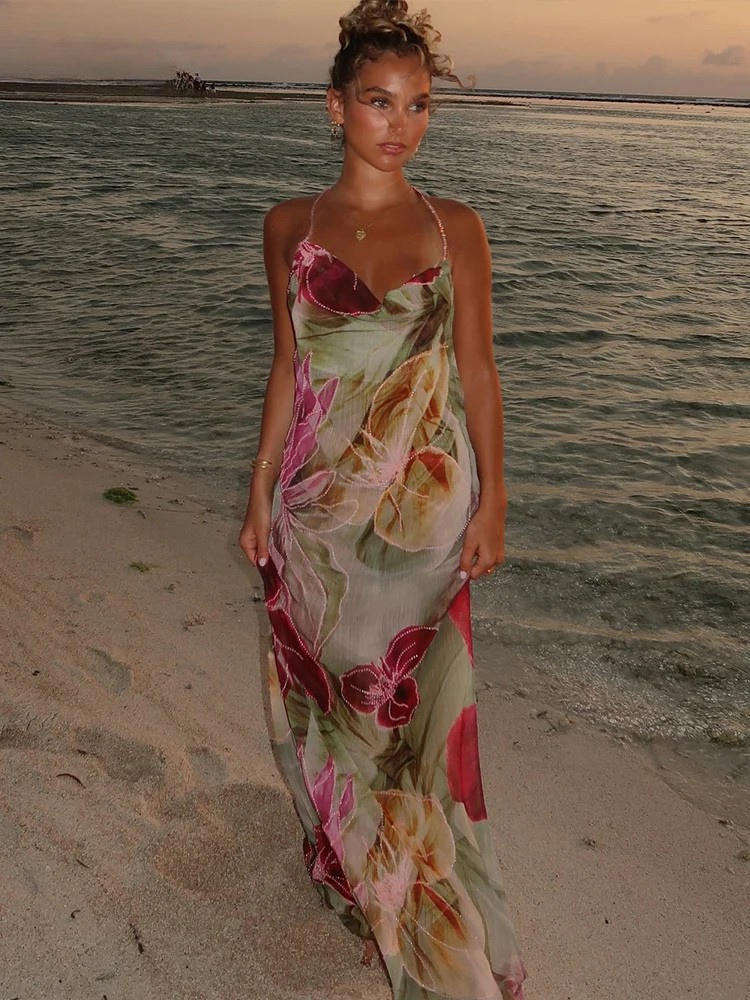 Isla | Vestido Maxi de Chifón Sin Espalda