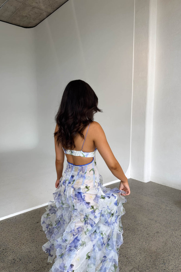 Noemi - Vestido Maxi con Tirantes Espagueti y Estampado Floral